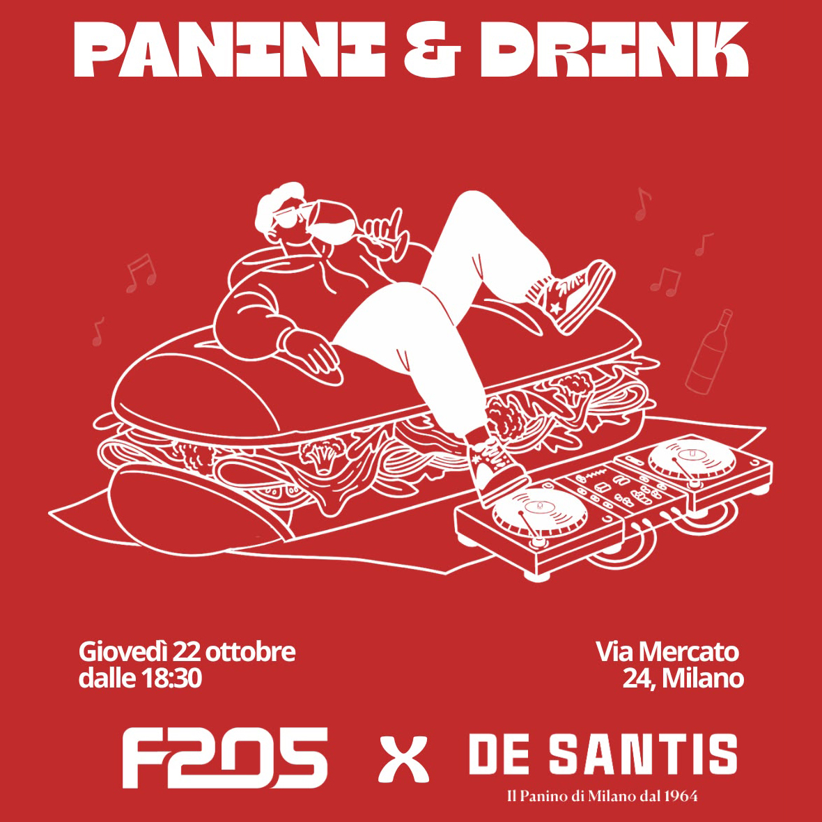 F205 arriva da De Santis Brera: una serata tra panini, drink e musica.